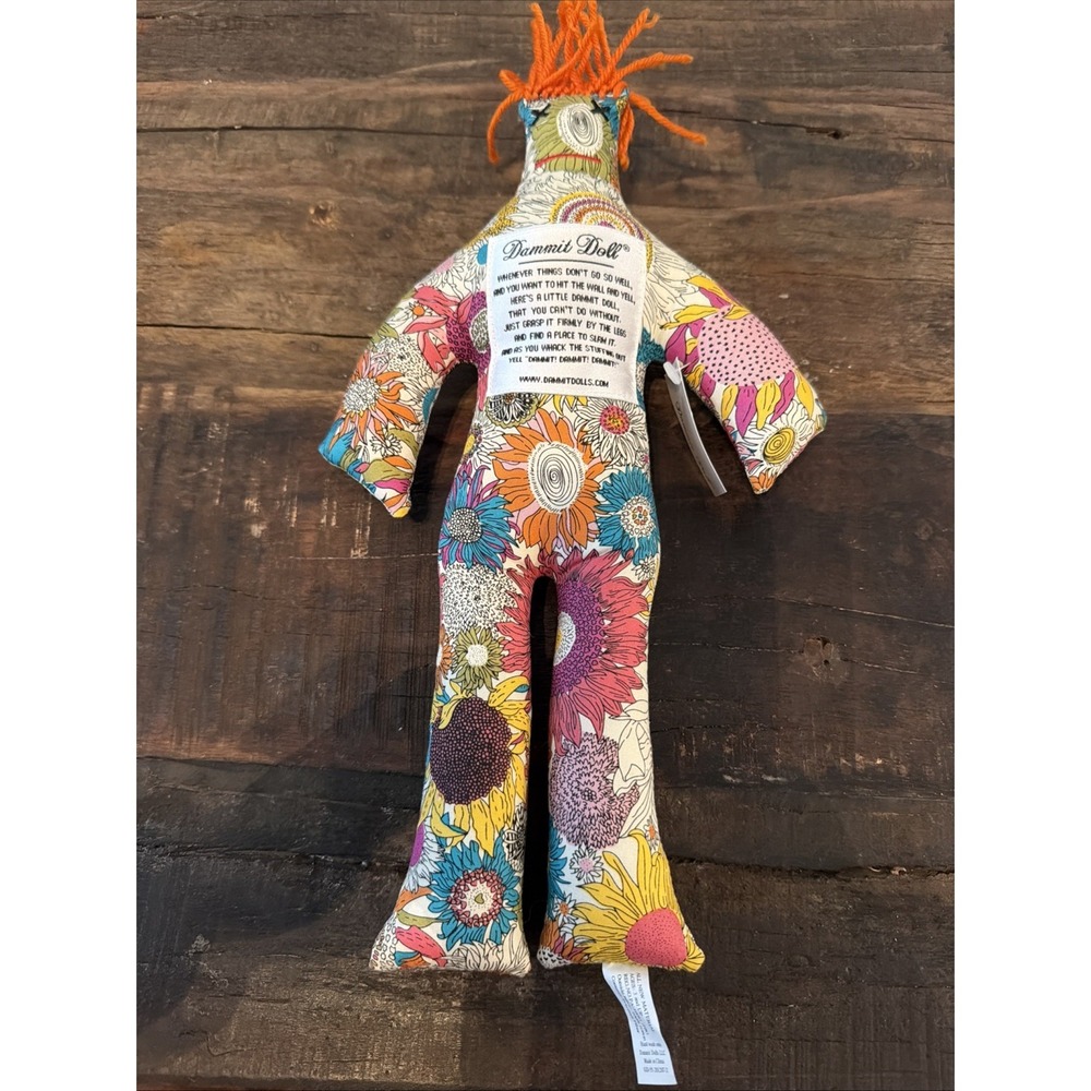 Original Vintage Dammit Doll Stress Relief Slam It Doll Floral Print Pink 12"H